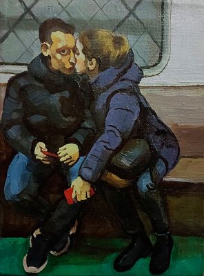 Добровольская Гаянэ - В метро. 24х18, холст, масло, 2020 г. Член объединения Художники Чертаново 