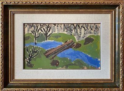 Маврина Татьяна - Ручей в березовой роще. 1963.Картон, темпера. Размер работы 19 см х 32 см. Размер 