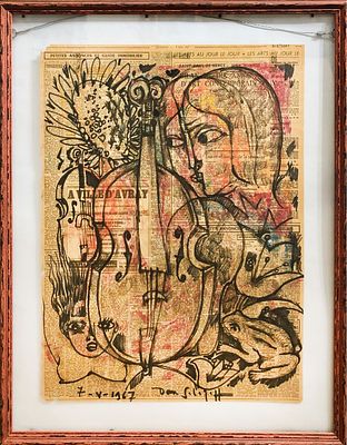 Соложев Даниил - Музыка. 1967, Газета, акварель, гуашь. 55&times;40. Внизу: 19-V-1967 Dan 