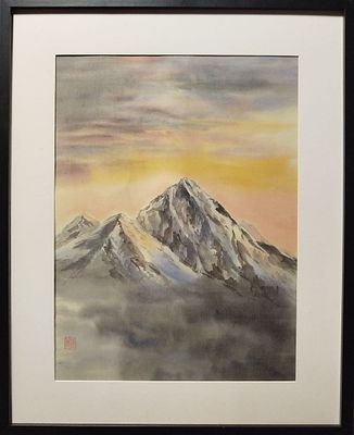 Лопацинская Елена - Рассвет в горах. Рисовая бумага, акварель, 39х29, Высшеее техническое 