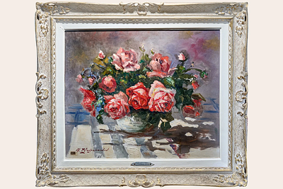 Благонравов Федор Петрович - Букет роз. Холст, масло, 54х65см, вторая треть ХХ века.Экспертное 