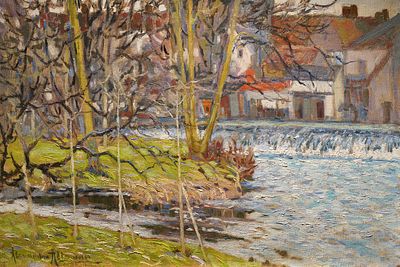 Альтман Александр - Весенний пейзаж. У берега. Холст, масло, 50,5х73,5см, 1910-е гг.Экспертное 