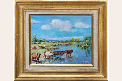 Лапшин Георгий Александрович - Деревенский мотив. Оргалит, масло, 22х27см, вторая четверть ХХ 