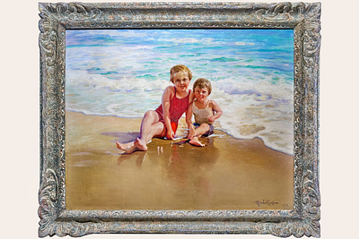 Рундальцов Михаил Викторович - Портрет детей у моря. Фанера, масло, 49,3х61см, 1932г.Экспертное 