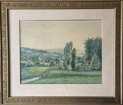 Аренц Макс - Деревенский пейзаж. Бумага, акварель, 50х60см