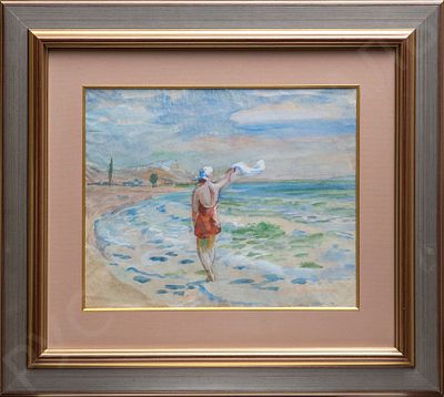 Лев Александрович Бруни - На пляже девушка с платком. Бумага, акварель, белила. 40Х48.5(в 