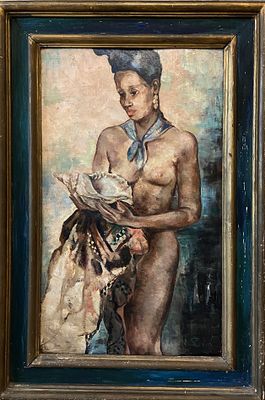 Евгения Ланг - Женский портрет. Картон, масло, 75х45см 
Ланг Евгения Александровна (1890 - 1973) 