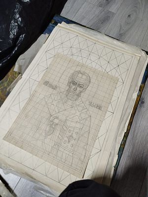 Неизвестный художник - Церковные образы и эскизы. Кальки, картон, бумага, карандашь. Формат A3/. 