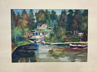 Санин Игорь - У причала. Бумага, акварель, 22х32Игорь Александрович Санин (род. 7 ноября 1939) — 