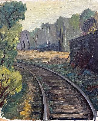 Санин Игорь - Рельсы. Холст, масло, 28х23Игорь Александрович Санин (род. 7 ноября 1939) — советский 