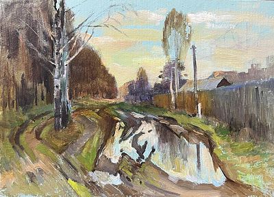 Давыдов А.В. - Деревенский пейзаж. Картон, масло, 25х35