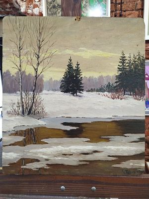 Блок О. - Зимний пейзаж. Картон, масло, 45х42см
