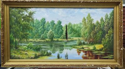 Н/х - Лесной пруд. Холст, масло 50Х100, прорыв холста в центре