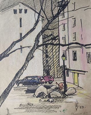 Саллинен Елена - Московский дворик. Бумага, крафт, 30х40, 40х30, 2024 Художник, педагог.ЛГПИ им. 