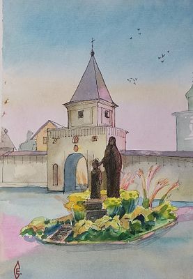 Саллинен Елена - Мещовск. Старая колокольня. Бумага, линеры, акварель. 30х20, 2022 Художник 