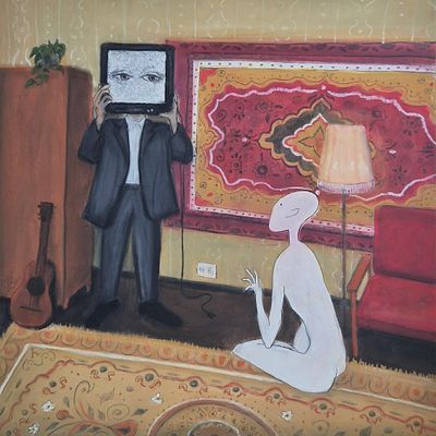 Кошелева Екатерина - Смотрю на тебя. 40&times;40 см, мдф, масляная пастель, 2026 Художник-сюрреалист. 
