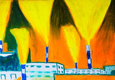 Белоусова Юлия - Когда дым светится. 42 x 59,4 см/бумага, масляная пастель/2025 Белоусова Юлия 