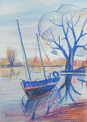 Марина Лифар - У причала. Весна. Акварель, цв. карандаш, бумага. 29х21 2025 Родилась в 1989 году в 
