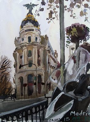 Гаянэ Добровольская - Мадрид, здание Метрополис. бумага/акварель 30.5см x 23см 2018 г. Член 