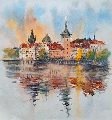 Давыдова Юлия Олеговна - Прага. 23 на 24 см/ бумага, акварель, линер/2026
