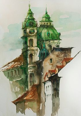 Татьяна Криволапова - Прага. Собор Святого Николая. 30х21 см. Бумага, акварель.2026