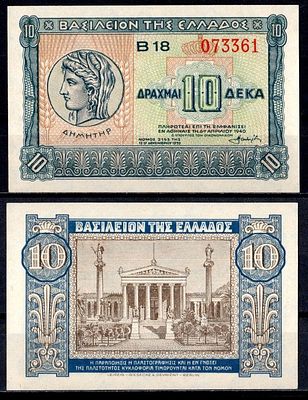 Греция 10 драхм 1940 (артикул 6281-37-1-2). Pick 314 бумага aUNC