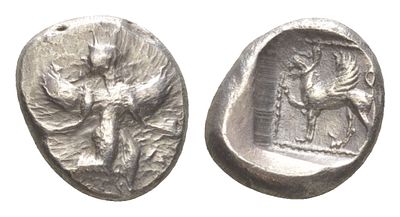 Кария, Кавнос гемидрахма 490-370 гг. до н.э. (артикул 00-813-21). крылатая мужская