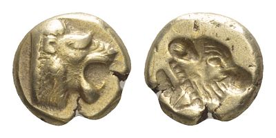 Лесбос, Митилена гекта (1/6 статера) 521-478 гг. до н.э. (артикул 00-813-72). голова