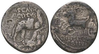 Римская Республика денарий 58 г. до н.э. (артикул 558-133). монетарии М. Эмилий Скавр и П.