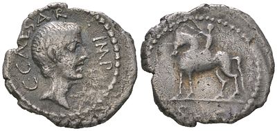 Римская Республика денарий 43 г. до н.э. (артикул 00-903-11). Октавиан, C CAESAR IMP, голова