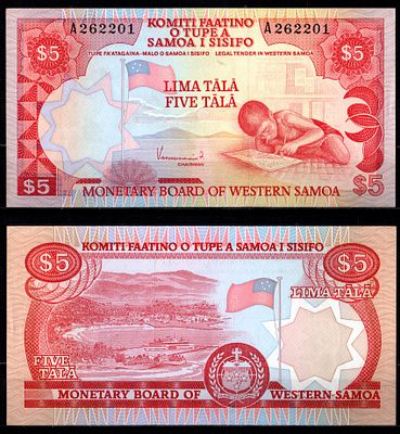 Западное Самоа 5 тала ND (1980) (артикул 451-1212-2). Флаг, pебенок Pick 21 бумага UNC (пресс)