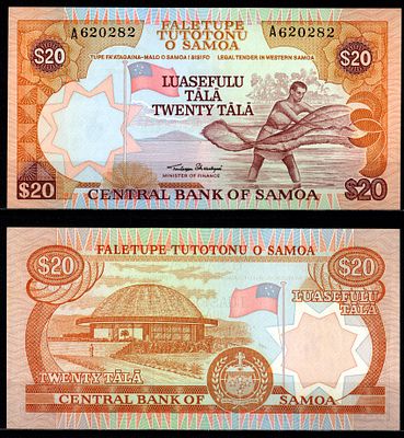 Западное Самоа 20 тала ND (1985) (артикул 451-1211-3). Флаг, рыбак Pick 28 бумага UNC (пресс)
