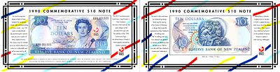 Новая Зеландия 10 долларов 1990 (артикул 451-1256-1). банкнота в оригинальном конверте и 