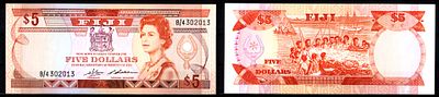 Фиджи 5 долларов ND (1986) (артикул 451-1208-2). Елизавета II (1952-2022) Pick 83 бумага UNC (пресс)