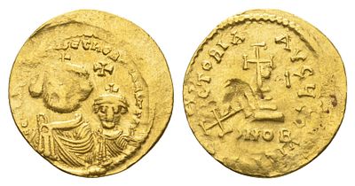 Византийская Империя солид 616-625 (артикул 10-010-81). Ираклий, погрудные портреты Ираклия и 