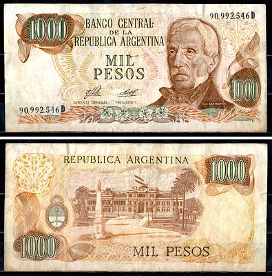 Аргентина 1000 Песо ND (1976-1983) (артикул 8603-1-2-2). Pick 304 b (1) бумага