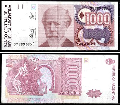 Аргентина 1000 песо ND (1988-1990) (артикул 8603-36-1-1). Pick 329 (5) бумага