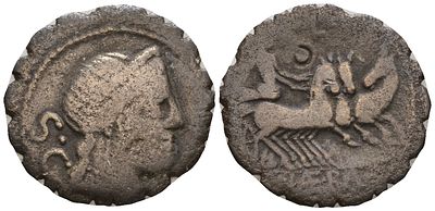 Римская Республика денарий 79 г. до н.э. (артикул AUC3-8-56). монетарий Невий Бальб, SC голова 