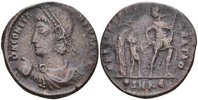 Римская Империя 1/2 майорины 348 - 350 (артикул 190-1015). Констант, D N CONSTANS P F AVG, бюст 