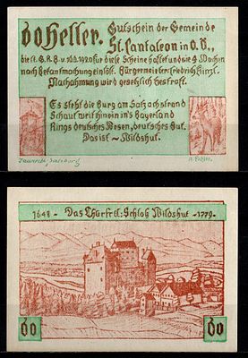 Австрия (Община Санкт-Панталеон) 60 геллеров 1920 (артикул 7555-19-2-2). P# JPR0921-60 бумага 