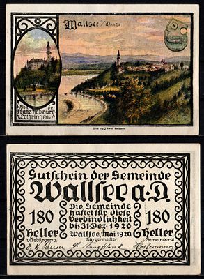 Австрия, Валльзее-на-Дунае 180 геллеров 1920 (артикул 7555-51-3-2). Jaksc/Pick# JPR1137IIc-180 