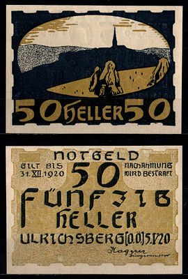 Австрия, Ульрихсберг 50 геллеров 1920 (артикул 7555-51-2-2). бумага UNC (пресс)