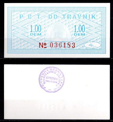 Босния и Герцеговина, Травник (TRAVNIK) 1,00 DEM 1994 (артикул 8601-2-3-2). бумага UNC (пресс)