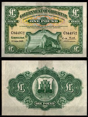 Гибралтар 1 фунт 1942 (артикул 451-1252-2). Гибралтарская скала Pick 15 b бумага