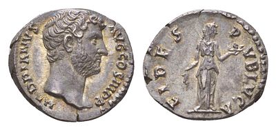 Римская Империя денарий 137 (артикул 00-816-36). Адриан, HADRIANVS AVG COS III P P, голова 