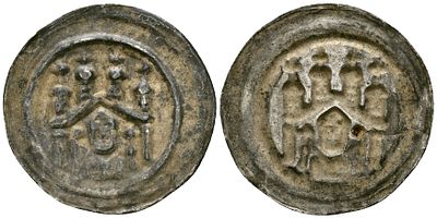 Магдебург пфенниг, брактеат 1235-1254 (артикул 1517-545). архиепископ Вильбрандт, бюст 