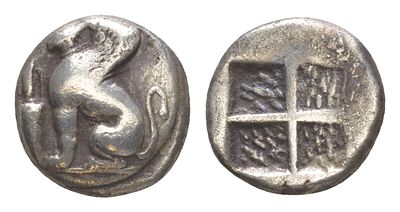 Иония, Хиос драхма 400-320 гг. до н.э. (артикул 00-814-10). Сфинкс, амфора/инкузный орнамент, 3 