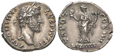 Римская Империя денарий 145 (артикул 10-020-80). Антонин Пий, ANTONINVS AVG PIVS PP, голова 