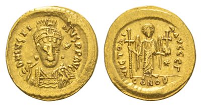 Византийская Империя солид 518-527 (артикул 00-801-97). Юстин I, DN IVSTINVS PP AVG, бюст 