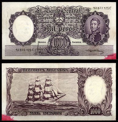 Аргентина 1000 песо ND (1966-1969) (артикул 7548-84-1-1). Pick 279 (2) бумага